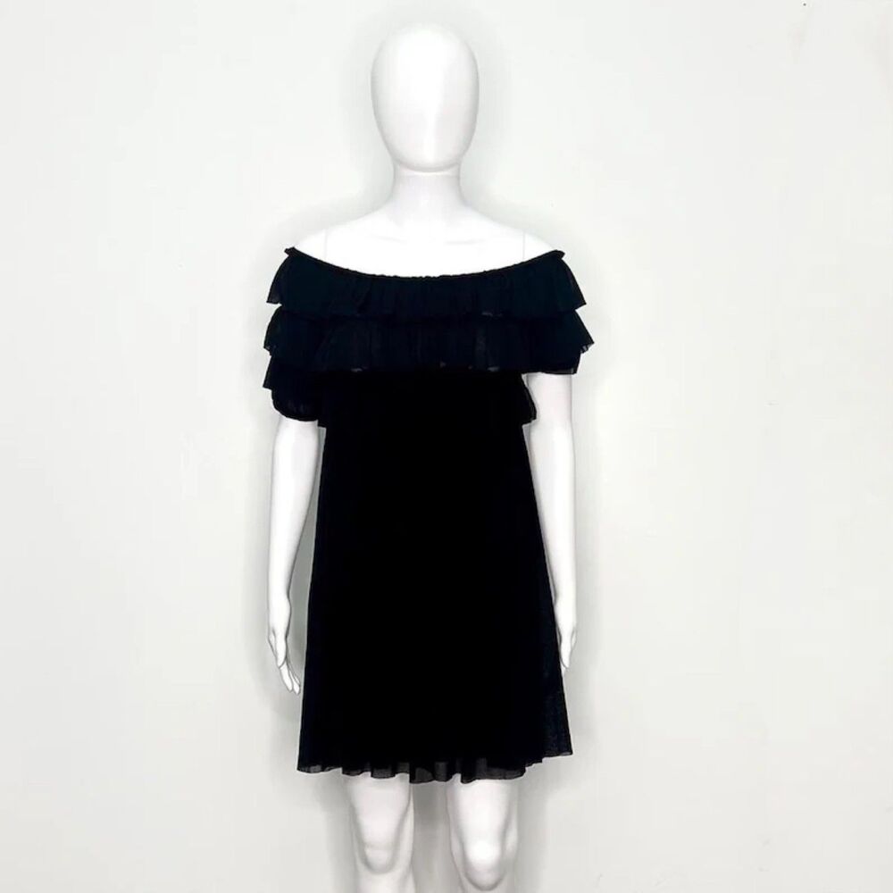 1990s Jean Paul Gaultier black tiered ruffle mesh babydoll mini dress size small